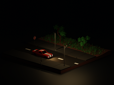 Low poly road at night blender blender3d ford mustang lowpoly lowpoly3d mustang