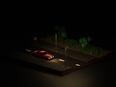 Low poly road at night