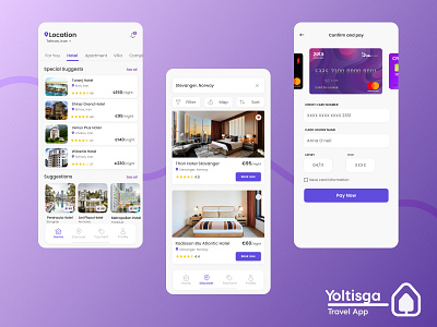 Yoltisga Hotel booking app - Payment & Menu ( light mode ) adobe xd branding concept design figma hotel idea mobile app mobile design travel ui uiux userinferface