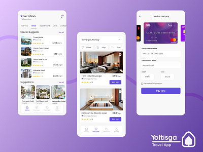 Yoltisga Hotel booking app - Payment & Menu ( light mode )