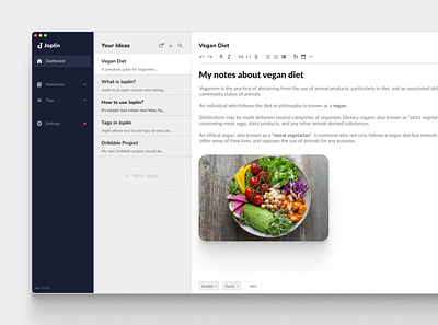 Joplin, an Note Taking App - Redesign Concept app clean concept icons joplin material design minimalist minimalistic mnimalist navigation note notes redesign simple tags text editor text formatting ui web