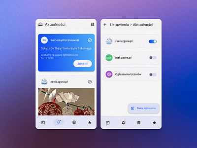 School App for Students • Announcements announcements bottom navigation education feed icons material 3 material design material you news posts school student council students teachers