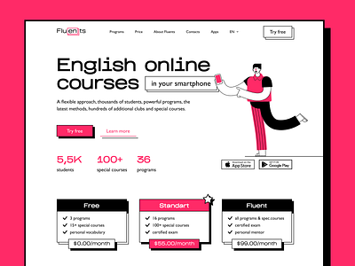 Fluents - English online courses landing courses daily daily ui design english graphic design landing page learning ui uiux ux visual design web web design website
