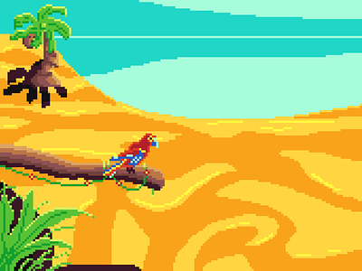 Limited palette beach 2 aseprite beach palm parrot pixel pixel art sand tropic