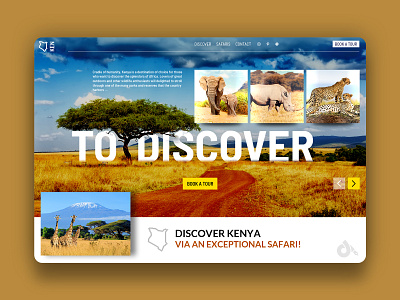 Kenya Safaris Landing Page africa application buffalo design elephant graphic design interface kenya landing page leopard lion minimal presentation rhinoceros safaris typography ui ux web webdesign website
