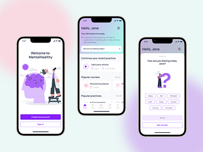 Mental Healthy App - Meditate, track your mood and mental health app design design ios ios design mental health ui ux uxui