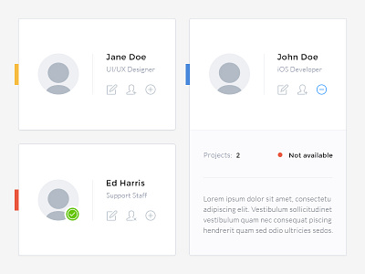 Contact Cards avatar cards color label contacts flat occupation ui user ux web widgets