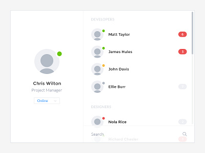 Contacts List Widget app chat contact list contacts contacts widget flat notifications ui ux web app