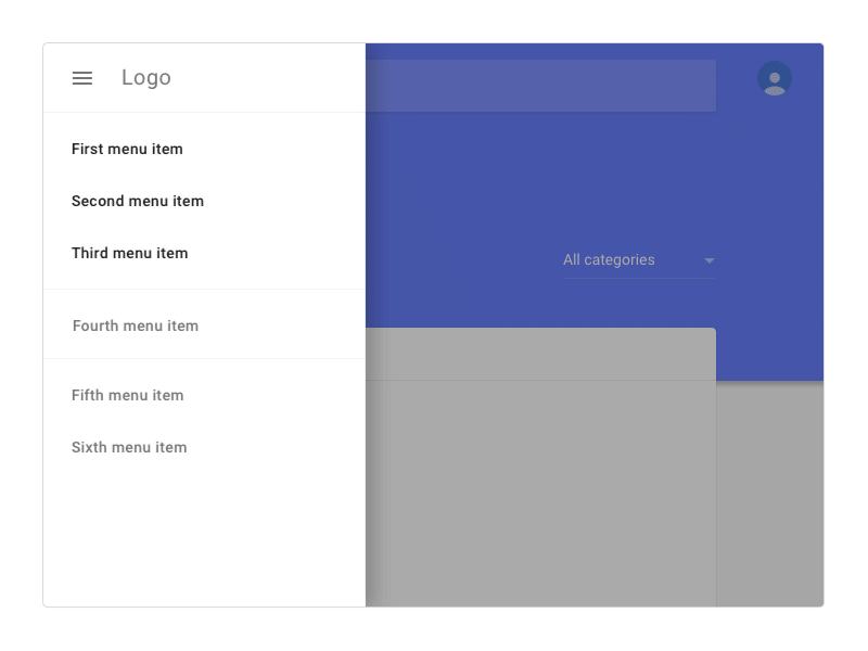 Overlay admin admin panel dashboard google material design material design menu nav navigation over overlay sidenav web