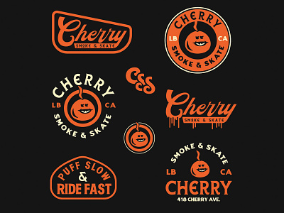 Cherry Smoke & Skate badge branding design logo logotype type typography vector