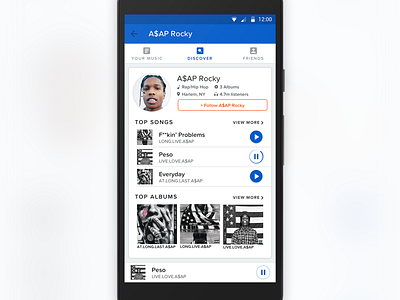 Artist Profile android app asap rocky design interface material design mobile music ui ux