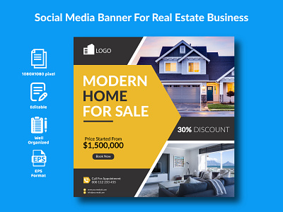 Social Media Banner For Real Estate Business. (Modern Home) banner branding design flat graphic design illustration logo real estate thumbnail twitterpost vector web