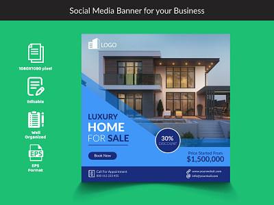 Social Media Banner For Your Business. abstract banner blue branding corporate design eps flat graphic graphic design home illustration instagram post social thumbnail twitterpost typography vector