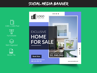 Real Estate Social Media Post Template, Editable Post Template.