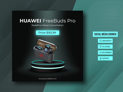 Social Media Banner For Huawei freebuds pro.