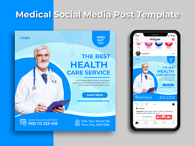 Medical health social media Post Template | Instagram post. ads banner banner ads branding care design digital google ads health instagram banner instagram post marketing media medical post social social media square flyer template ui