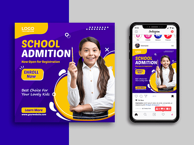 Social Media Post Design | Back to School. ad banner ads back to school banner banner ads branding design education facebook ads google ads instagram post kid logo marketing promotion school social social media square flyer ui