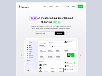 Learning Dashboard : landing Page