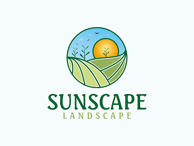 Landscape Logo Design background beautiful blue brand identity cloud colorful logo design flat graphic design green landscape logo minimal modern logo natural nature sky sun travel vector