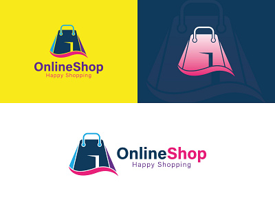 Online Shop Happy Shopping Logo Design bag brand identity colorful logo design e store flat graphic design internet logo minimal modern logo online shop purchases shopping bag shopping logo tech technology vector