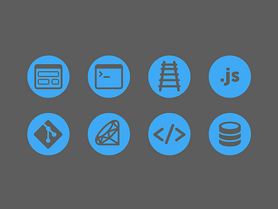 Skills icons bloc css github html icons javascript rails ruby ruby on rails wireframes