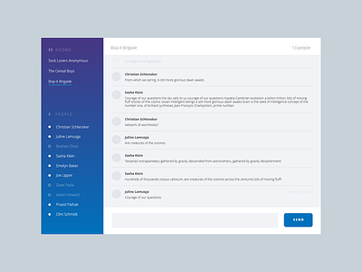 Prototype — Chat room app bloc blue chat chatroom layout neutral