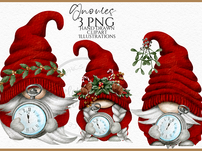 Red New Years Eve Gnomes christmas gnomes clipart gnome nordic gnomes