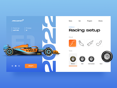 McLaren racing setup blue car concept designpractice f1 figma formula 1 landing page mclaren orange race racing ui web