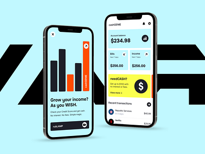 cashGenie financial app bank bills blue bold cash concept design designpractice figma financial genie income mobile modern money straight transactions ui wish yellow