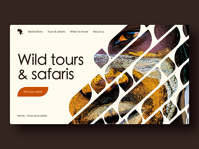 Wild tours in Afrika aborigine afrika concept design designpractice face figma hunt landing page pattern safari tour travelling tribe ui webdesign wild