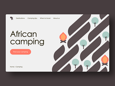 Camping landing page adventure afrika campfire camping concept design designpractice figma forest illustration landing page rest tour travelling ui