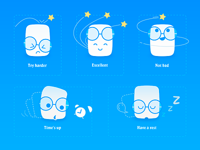 Faces app child encourage excellent expression glasses sleep star student study time ui