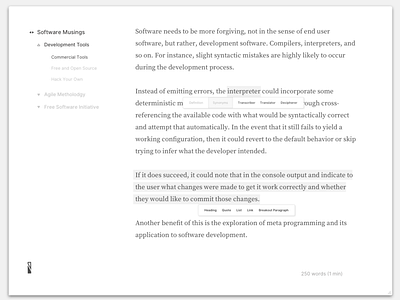 Desktop Writing Application "Serifs" app design minimal text editor typography ui ux writing