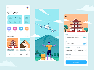 Travel App app dashboard details page flight hotel icon illustration search ticket travel ui