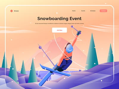Snowboarding Event header illustration landing page landscape people snowboarding website