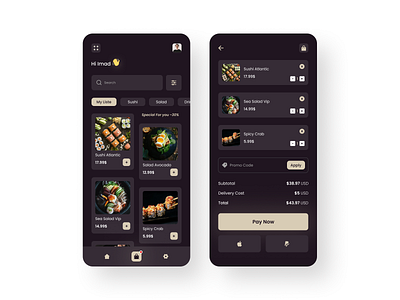 Sushi Mobile Application - Food dark food app delivery app delivery sushi food app restaurant app sushi sushi app