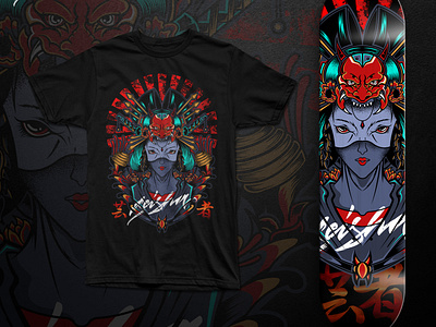 geisha ONI 3d branding design illustration logo tshirt tshirtdesign vector