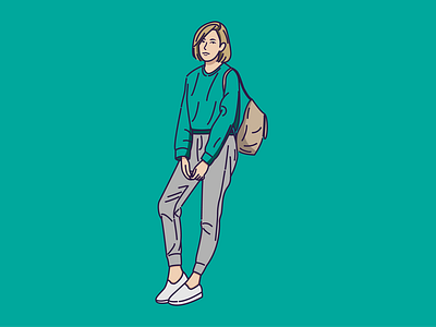 Girls OOTD Avatar in Flat Line Vector