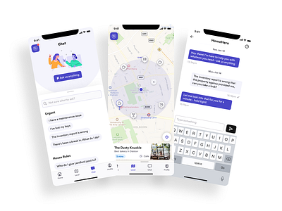 Chat and Local app screens app app design chat chatbot home illustration map messages messaging smarthome ui ux