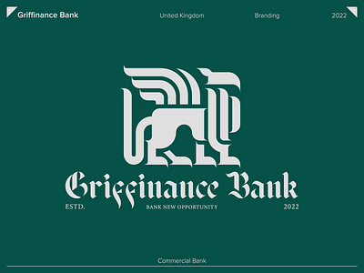 Griffinance Bank® / Logo bank brand design branding clean comercial envelope finance gothic graphic design green grey grffin logo minimal money white