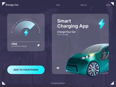 Energy Car / Banner app banners car charging clean electric energy glass graphic design green minimal purple station ui предпросм. 7:13 glassmorphism