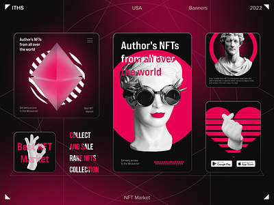 NFT / Banners black clean graphic design instagram minimal nft pink post red sculpture stories ui white