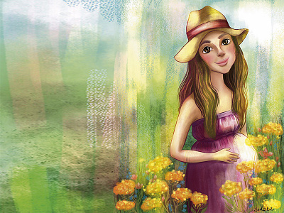 Pregnancy and flowers art portreit design girl graphic design illustration pregnent procreate ui артпортрет обложка