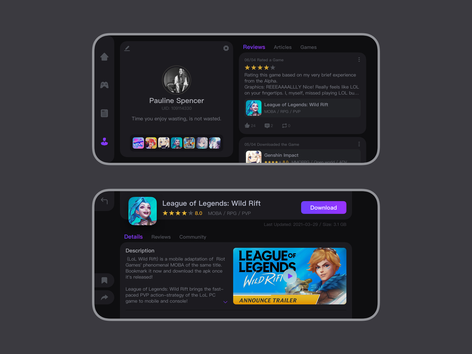 Game community UI design in Landscape Mode by HONGRF on Dribbble