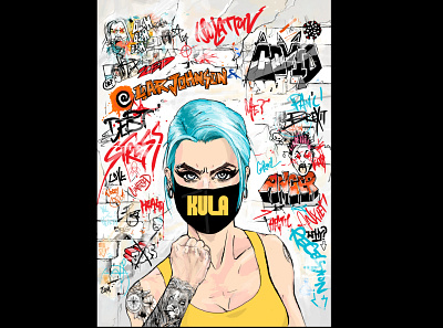 Kula Mag Issue 2 Cover Art Design bad ass blue hair covid 19 digital art digital illustration digital illustrator graffiti digital grafitti how funny illustration illustration art illustrator lion tattoo magazine cover magazine design magazine illustration tattoo art tattoo design wall art women empowerment