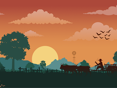 Village illustrate with Sunset illustrate landscape rebound scene sunset uidesign uiux uxdesign village weekly