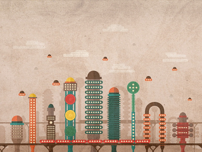 City abstract architecture city future illustration retro sky skyscraper texture vector