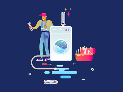 Repair of washing machines branding design icon illustration tool ui vector washing