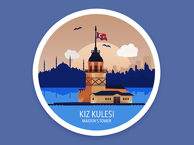 Maiden's Tower - Istanbul, Turkey city detail icon illustration kiz kulesi maiden tower turkey turkiye vector