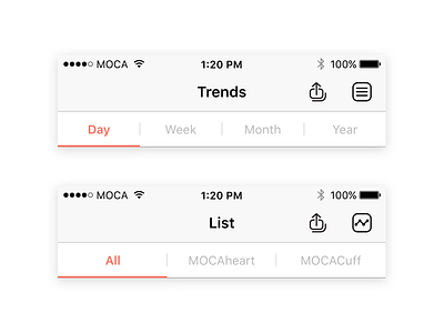 MOCACARE app navigation bar redesigns